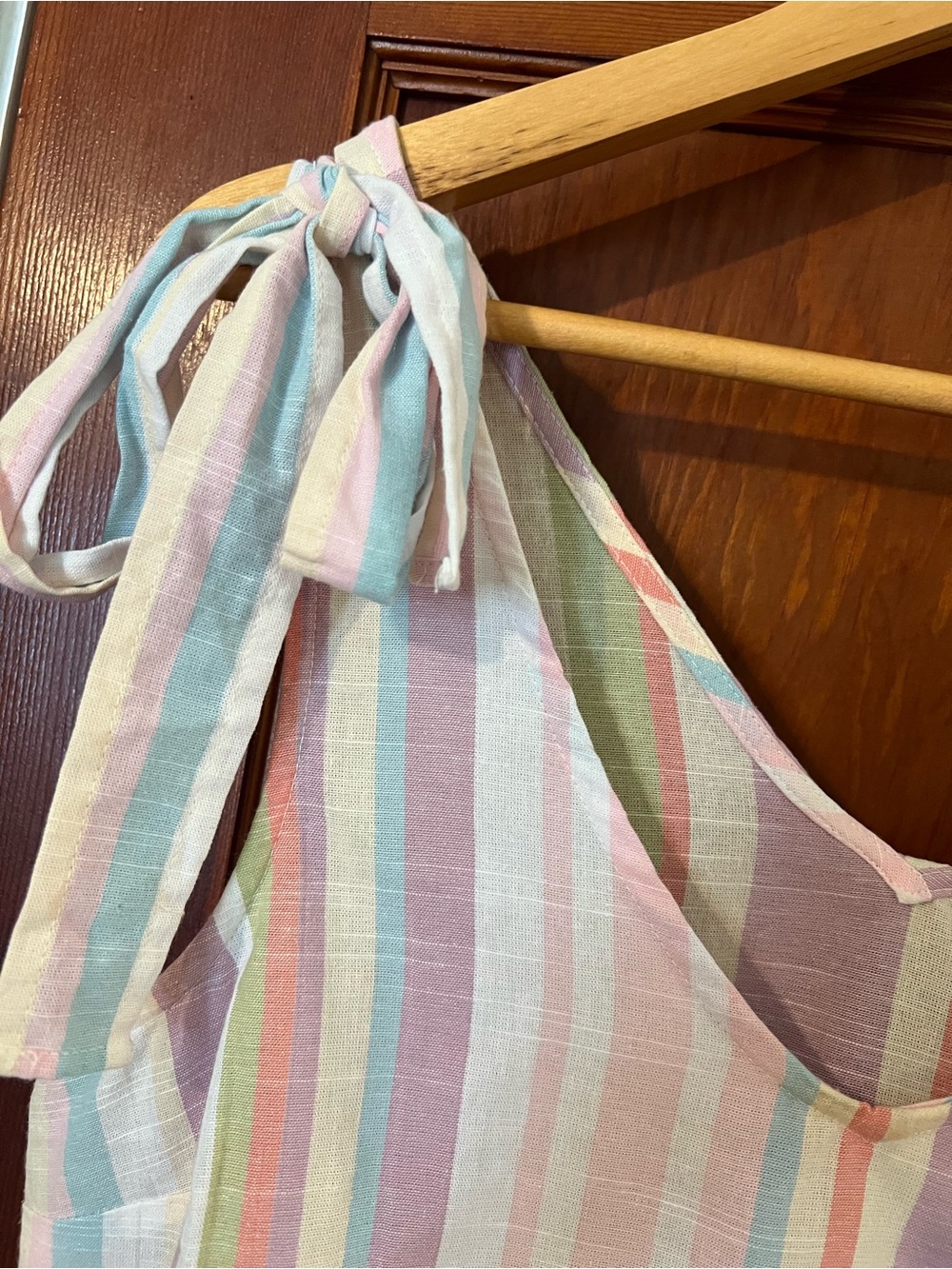Blu Pepper Pastel Stripe Tie Shoulder Babydoll Boho Top Size Large - Picture 4 of 7
